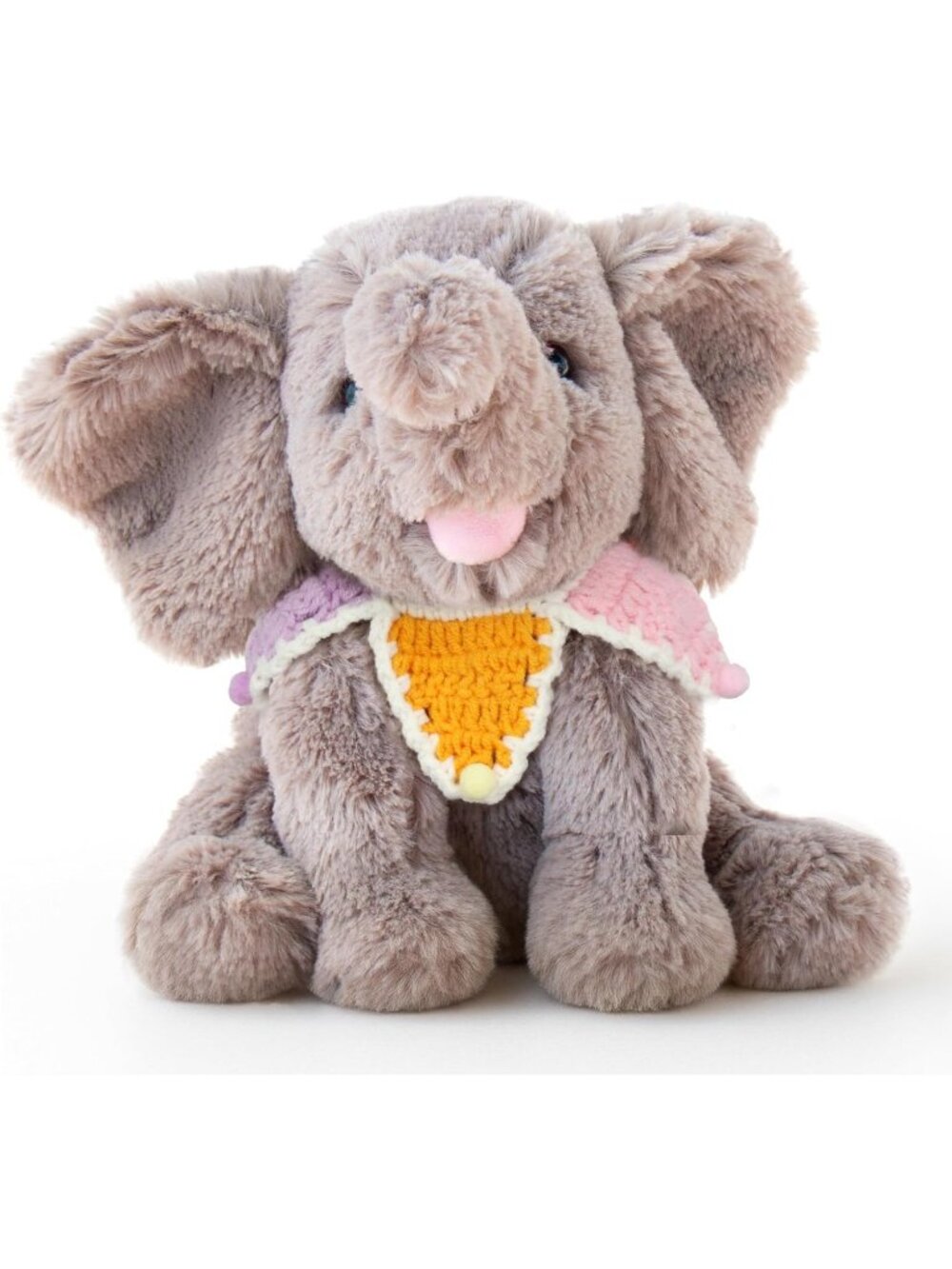9" Gray Elephant Plush with Knitted Bib Soft Floppy Cuddly Stuffed Animal